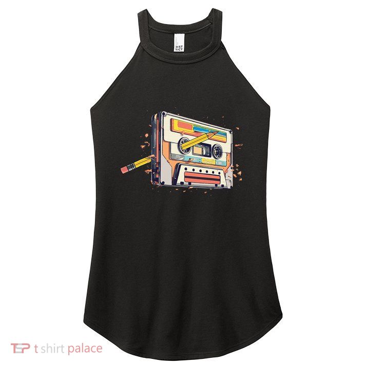 Cassette Tape Vintage Pencil 70s 80s 90s Classic Music Women's Perfect Tri Rocker Tank