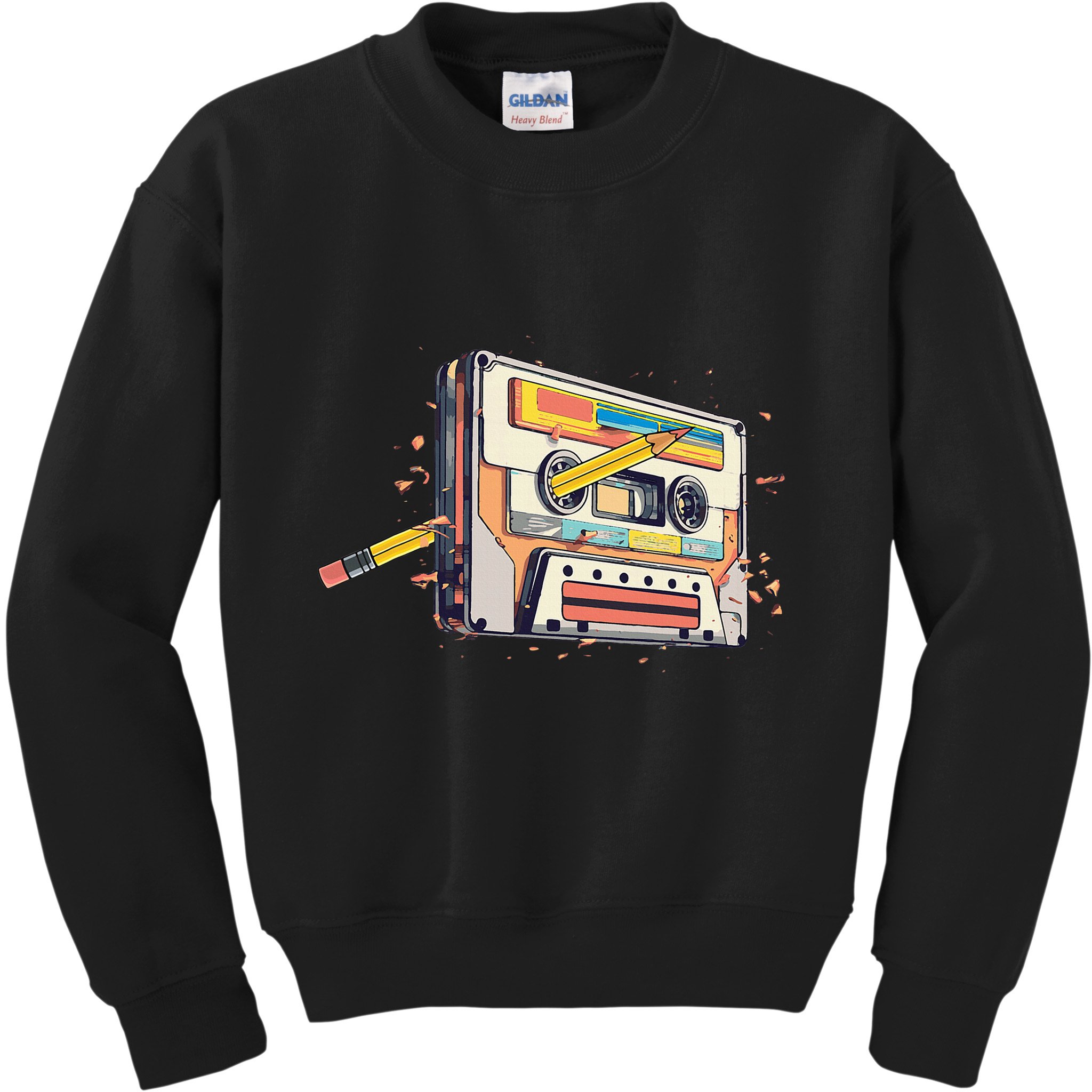 Cassette Tape Vintage Pencil 70s 80s 90s Classic Music Kids Sweatshirt