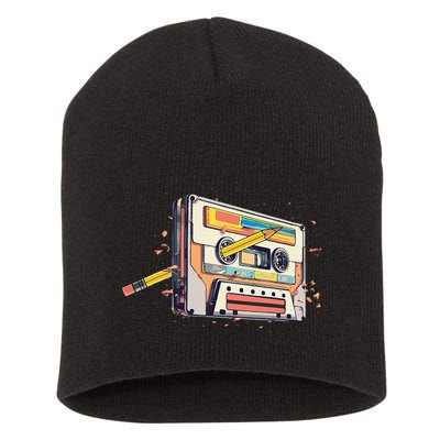 Cassette Tape Vintage Pencil 70s 80s 90s Classic Music Short Acrylic Beanie