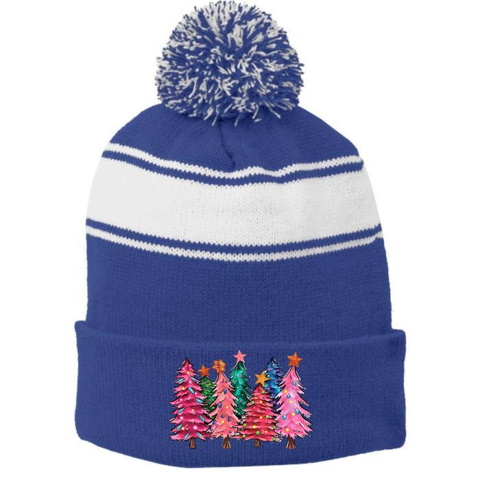 Christmas Tree With Led Light Pine Tree Xmas Light Camping  Stripe Pom Pom Beanie