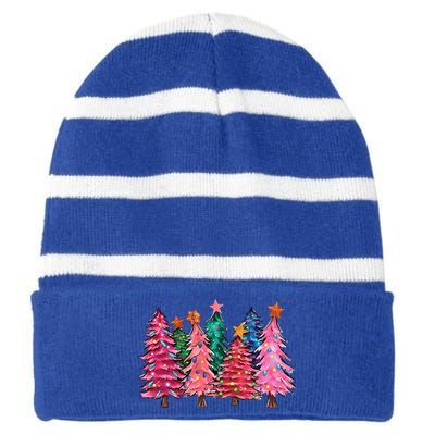 Christmas Tree With Led Light Pine Tree Xmas Light Camping  Striped Beanie with Solid Band