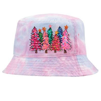 Christmas Tree With Led Light Pine Tree Xmas Light Camping  Tie-Dyed Bucket Hat