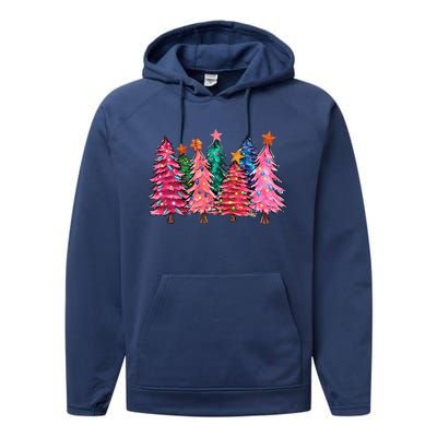 Christmas Tree With Led Light Pine Tree Xmas Light Camping  Performance Fleece Hoodie