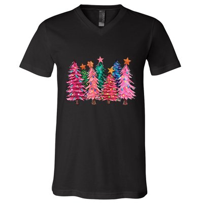 Christmas Tree With Led Light Pine Tree Xmas Light Camping V-Neck T-Shirt