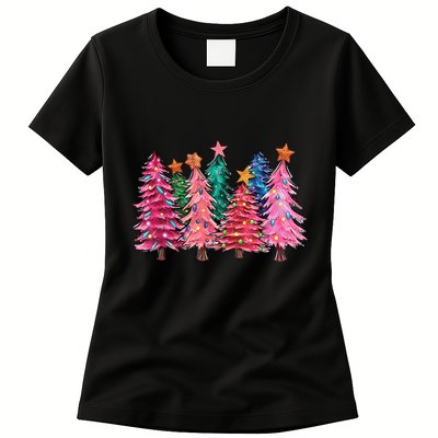 Christmas Tree With Led Light Pine Tree Xmas Light Camping Womens T-Shirt