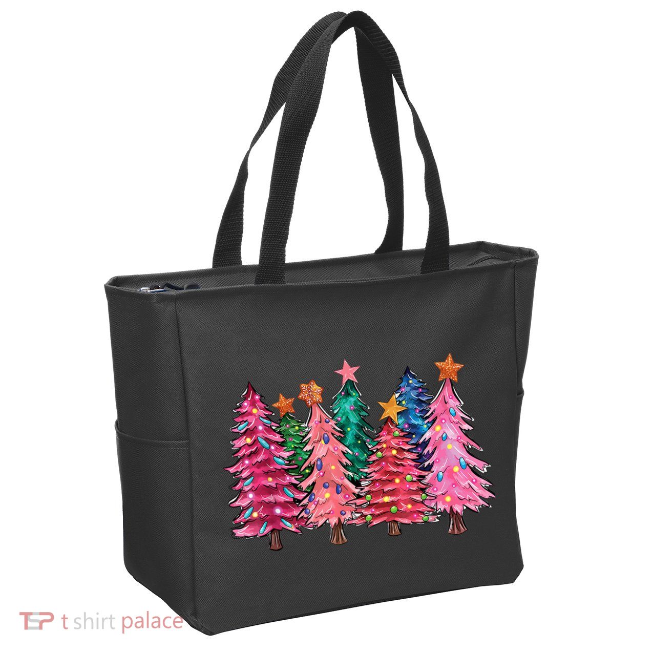 Christmas Tree With Led Light Pine Tree Xmas Light Camping Zip Tote Bag