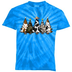 Christmas Tree Western Howdy Cowhide Xmas Cow Lover Costume Funny Gift Kids Tie-Dye T-Shirt