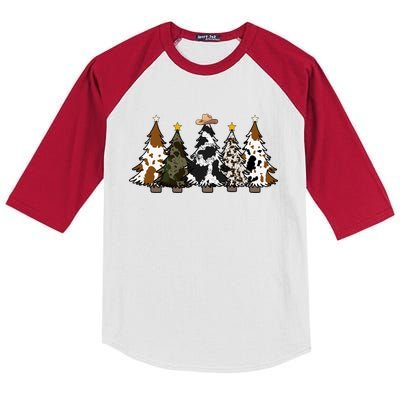 Christmas Tree Western Howdy Cowhide Xmas Cow Lover Costume Funny Gift Kids Colorblock Raglan Jersey