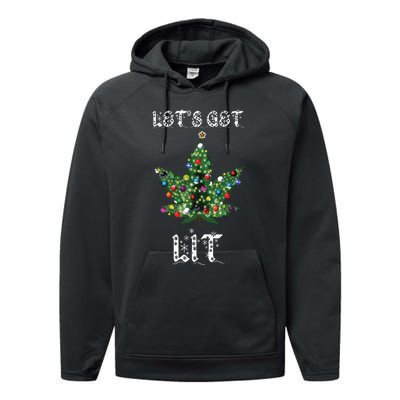 Christmas Tree Weed Leaf Pot Marijuana Thc Gift Performance Fleece Hoodie