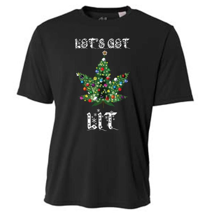 Christmas Tree Weed Leaf Pot Marijuana Thc Gift Cooling Performance Crew T-Shirt