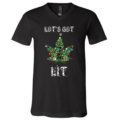 Christmas Tree Weed Leaf Pot Marijuana Thc Gift V-Neck T-Shirt