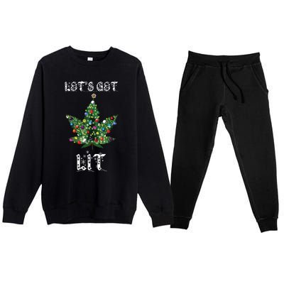 Christmas Tree Weed Leaf Pot Marijuana Thc Gift Premium Crewneck Sweatsuit Set