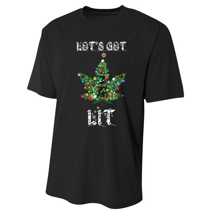 Christmas Tree Weed Leaf Pot Marijuana Thc Gift Performance Sprint T-Shirt