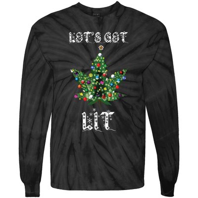 Christmas Tree Weed Leaf Pot Marijuana Thc Gift Tie-Dye Long Sleeve Shirt