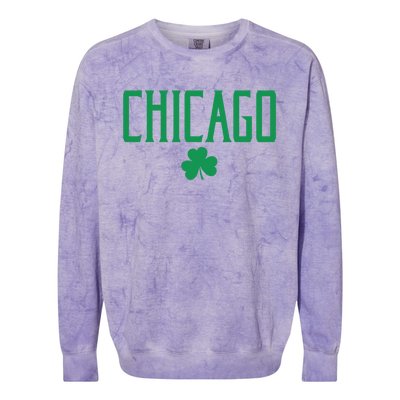 Chicago Text With Irish Shamrock Green Print Gift Colorblast Crewneck Sweatshirt