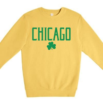 Chicago Text With Irish Shamrock Green Print Gift Premium Crewneck Sweatshirt