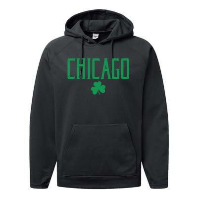 Chicago Text With Irish Shamrock Green Print Gift Performance Fleece Hoodie