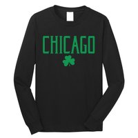 Chicago Text With Irish Shamrock Green Print Gift Long Sleeve Shirt