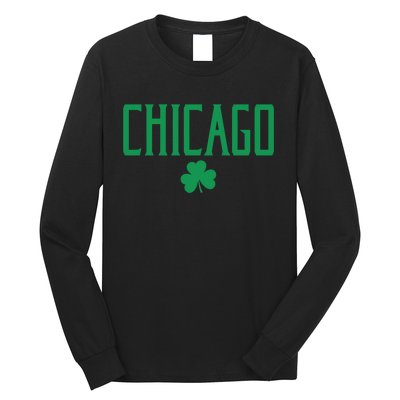 Chicago Text With Irish Shamrock Green Print Gift Long Sleeve Shirt