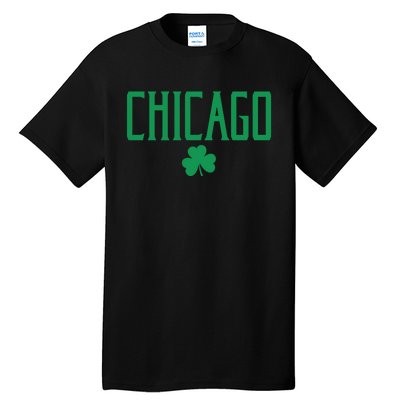 Chicago Text With Irish Shamrock Green Print Gift Tall T-Shirt