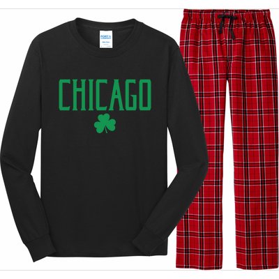 Chicago Text With Irish Shamrock Green Print Gift Long Sleeve Pajama Set