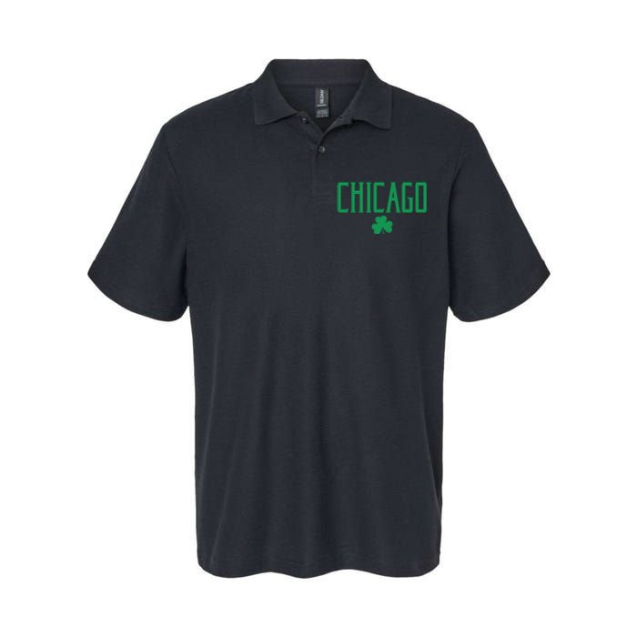 Chicago Text With Irish Shamrock Green Print Gift Softstyle Adult Sport Polo