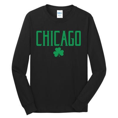 Chicago Text With Irish Shamrock Green Print Gift Tall Long Sleeve T-Shirt