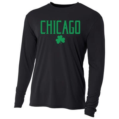 Chicago Text With Irish Shamrock Green Print Gift Cooling Performance Long Sleeve Crew