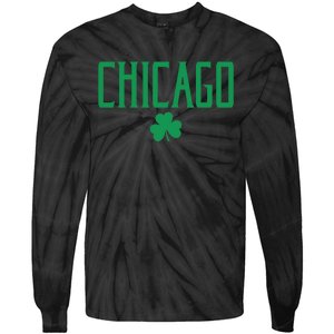 Chicago Text With Irish Shamrock Green Print Gift Tie-Dye Long Sleeve Shirt