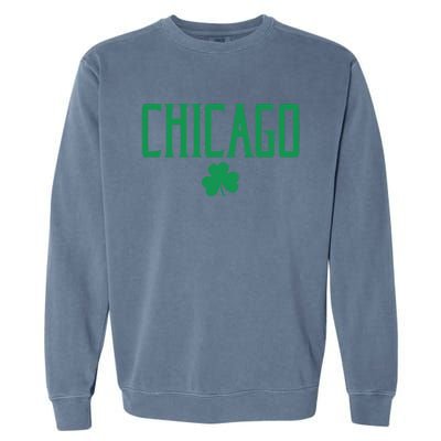 Chicago Text With Irish Shamrock Green Print Gift Garment-Dyed Sweatshirt