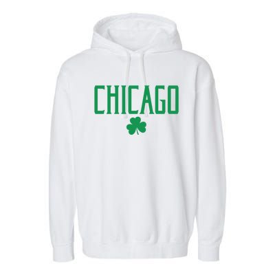 Chicago Text With Irish Shamrock Green Print Gift Garment-Dyed Fleece Hoodie