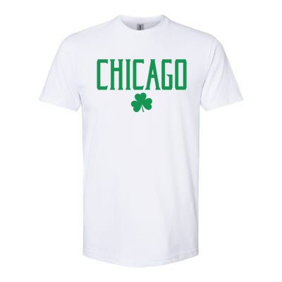 Chicago Text With Irish Shamrock Green Print Gift Softstyle CVC T-Shirt