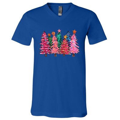 Christmas Tree With Led Light Pine Tree Xmas Light Camping  V-Neck T-Shirt