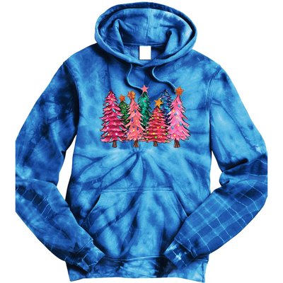 Christmas Tree With Led Light Pine Tree Xmas Light Camping  Tie Dye Hoodie