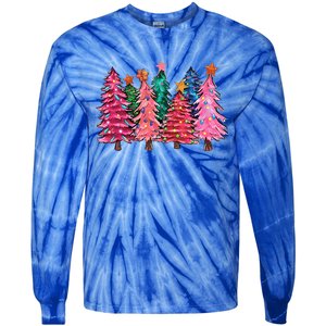 Christmas Tree With Led Light Pine Tree Xmas Light Camping  Tie-Dye Long Sleeve Shirt