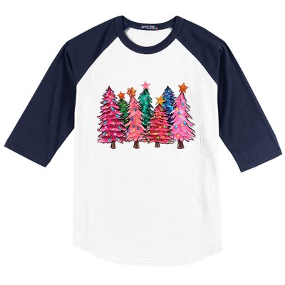 Christmas Tree With Led Light Pine Tree Xmas Light Camping  Baseball Sleeve Shirt