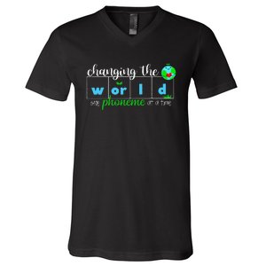 Changing The World One Phoneme At A Time Teacher V-Neck T-Shirt