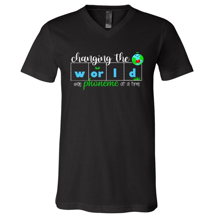 Changing The World One Phoneme At A Time Teacher V-Neck T-Shirt