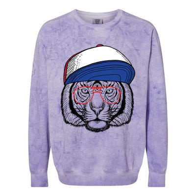 Cute Tiger With Glasses Meaningful Gift Colorblast Crewneck Sweatshirt