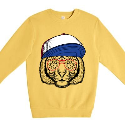 Cute Tiger With Glasses Meaningful Gift Premium Crewneck Sweatshirt