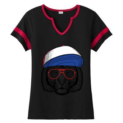 Cute Tiger With Glasses Meaningful Gift Ladies Halftime Notch Neck Tee