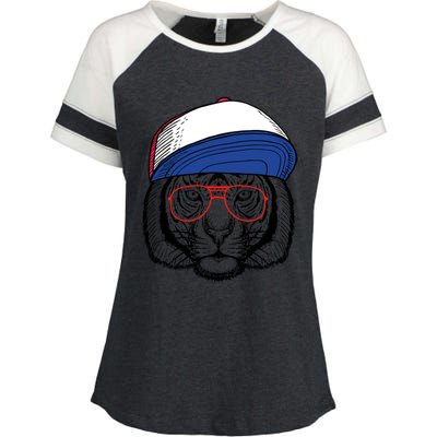 Cute Tiger With Glasses Meaningful Gift Enza Ladies Jersey Colorblock Tee