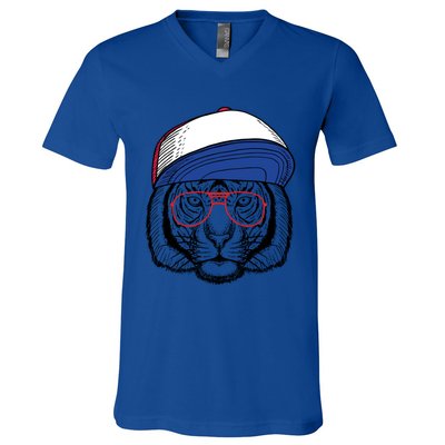 Cute Tiger With Glasses Meaningful Gift V-Neck T-Shirt