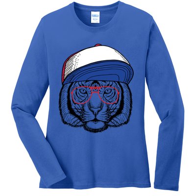 Cute Tiger With Glasses Meaningful Gift Ladies Long Sleeve Shirt