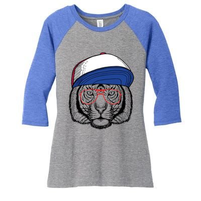 Cute Tiger With Glasses Meaningful Gift Women's Tri-Blend 3/4-Sleeve Raglan Shirt