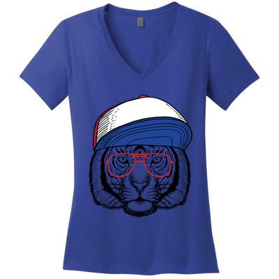 Cute Tiger With Glasses Meaningful Gift Women's V-Neck T-Shirt