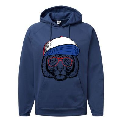 Cute Tiger With Glasses Meaningful Gift Performance Fleece Hoodie