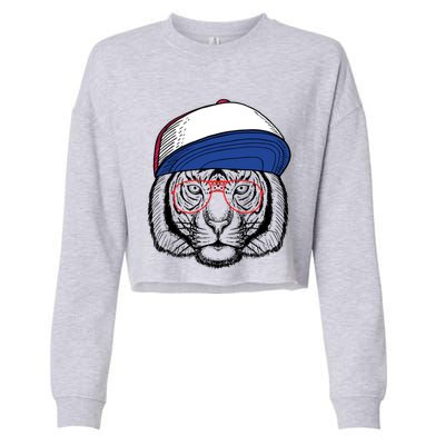 Cute Tiger With Glasses Meaningful Gift Cropped Pullover Crew