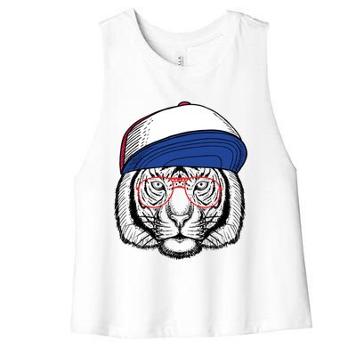 Cute Tiger With Glasses Meaningful Gift Women's Racerback Cropped Tank