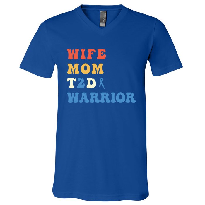 Cool T2d Warrior Type 2 Diabetes Mom Wife Diabetes Awareness Gift V-Neck T-Shirt